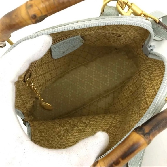 GUCCI Bamboo Handle Gray Suede Mini Hand bag/shoulder bag - Picture 8 of 17